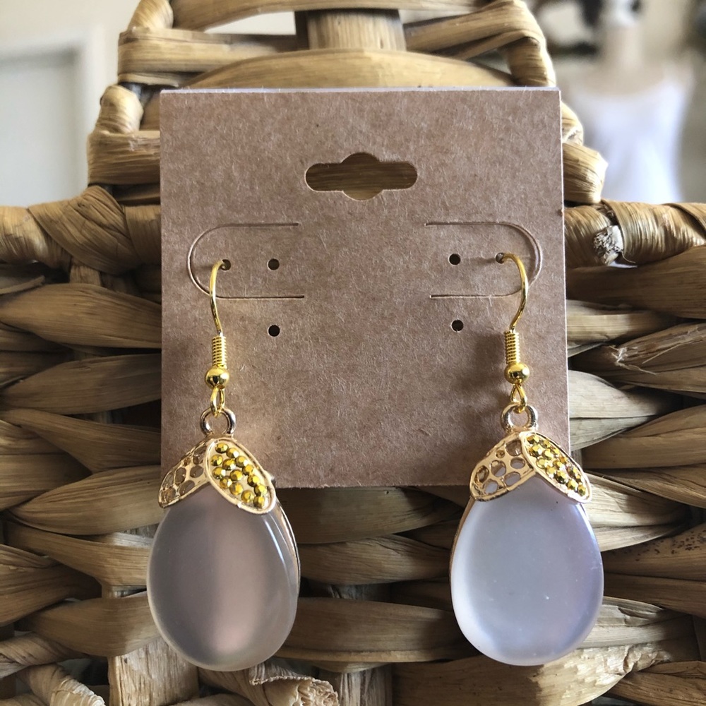 Repurposed moon glow stone gold tone drop earrings